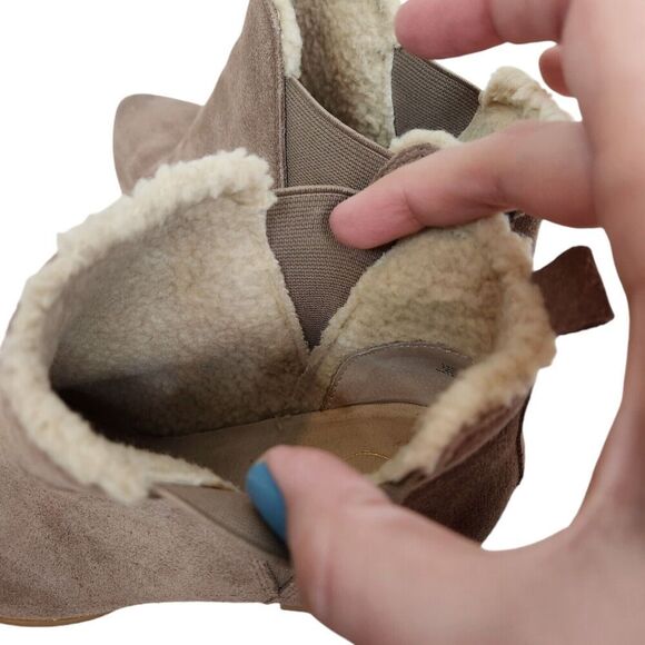 LIENDO Seychelles Boots Womens 8.5 Taupe Suede Ankle Bootie Shearling Shoe Cabin - Picture 9 of 12